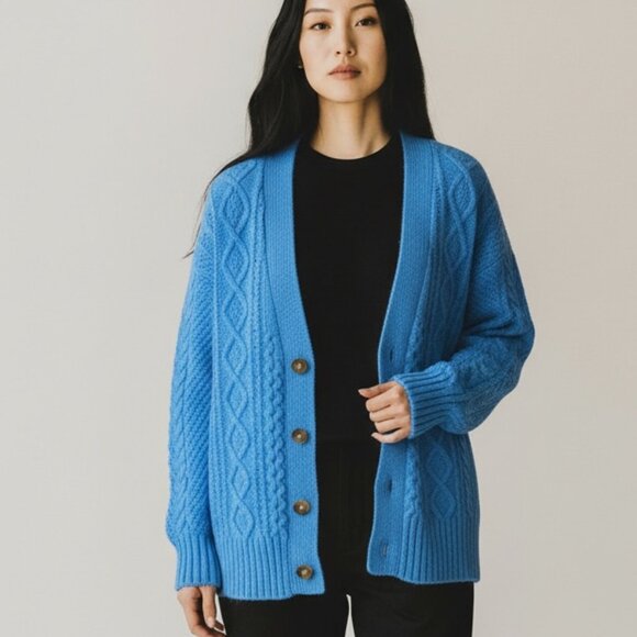 J. Crew Stretch Cable Knit Cardigan Cerulean Blue - Picture 1 of 14